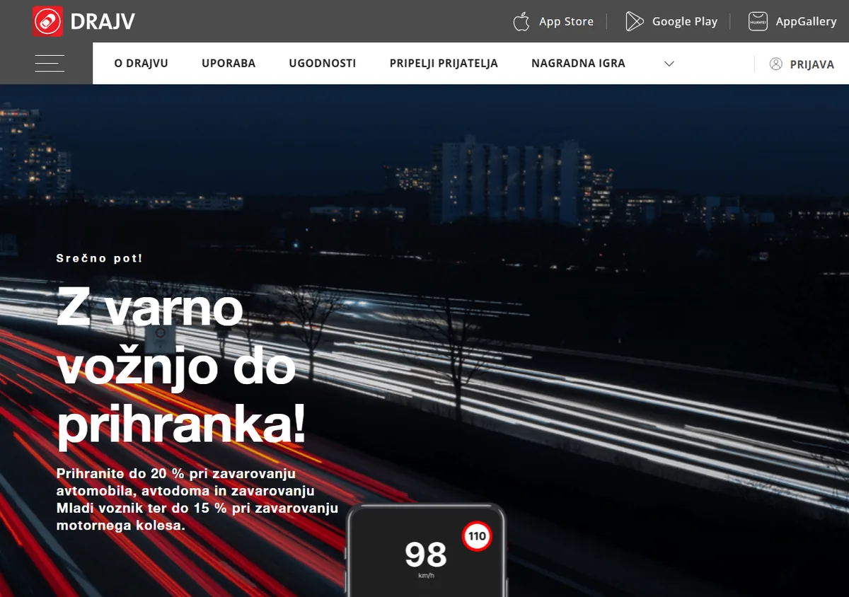 Screenshot aplikácie DRAJV s ukážkou jazdného profilu a rýchlosti počas jazdy